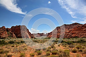 The arid red rock landscape of Snow Canyon State Park in Utah