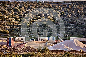 Ariel - 01.09.2017: Tractors work at the mountains of Ariel terr