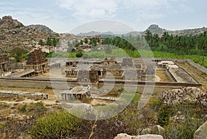 Ariel view of Achyuta Raya Temple complex from Matanga Hill. Hampi, Karnataka. Sacred Center.