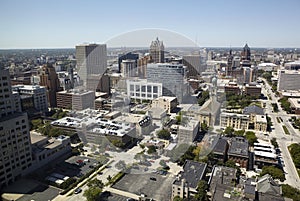 Ariel view of the city of Milwaukee.