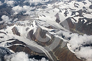 Ariel view of the glaciers and headwaters of Himalayas