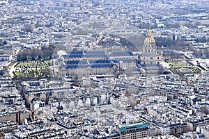 Ariel view of Les Invalides from The Eiffel Tower. Paris, France, March 29, 2023.