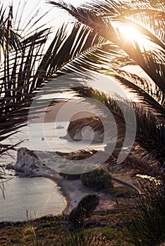 Ariel view of a seaside, coastline in the island of Patmos, Greece