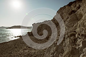 Ariel view of a seaside, coastline in the island of Patmos, Greece