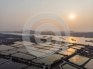 Ariel View of seaside village sunset in Guangzhou China