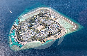 Ariel view of Villingili island in North Male Atoll of Maldives.