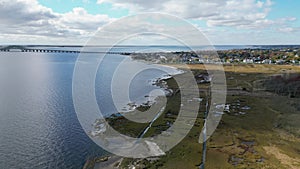 Ariel view of the wetlands of Gardiners Park along the Great South Bay in Bay Shore