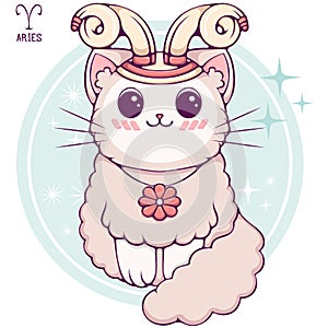 Aries cute cartoon zodiac cat color