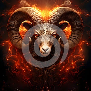 Aries with a ram flames, generative ai, horoscope zodiac sign photo