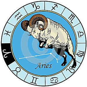 Aries astrological zodiac sign in circle. Vector