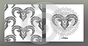 Set of Zodiac sign illustration on the sacred geometry symbol pattern and seamless pattern