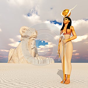 Aries sphinx and the goddess Hathor