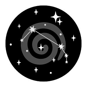 Aries star constellation on black sky full moon background. Vedic astrology sign. Vector icon