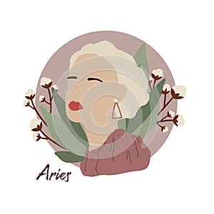 Aries zodiac as fashionable woman. Female astrological horoscope sign illustration