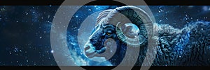 Aries Zodiac Sign, Horoscope Symbol, Magic Astrology Ram, Ram in Fantastic Night Sky