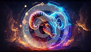 Aries Zodiac Sign magical neon energy glowing Generative Art photo