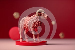 Aries Zodiac Sign Sculpture on Solid Color Background - Astrological Symbol Representing Fire Element and Assertiveness