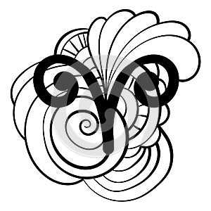 Aries zodiac sign symbol, abstract patterns page for coloring book or design