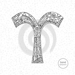 Aries zodiac sign. Vector hand drawn horoscope illustration. Astrological coloring page.