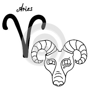Aries zodiac sign, vector hand-drawn illustration