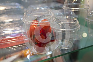 Ariety of food packaging in the display case