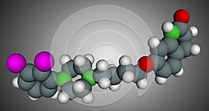 Aripiprazole, neurotransmitter, atypical antipsychotic drug molecule. Scale model