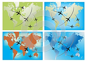 Ariplane route in four world map