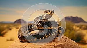 Arizona Black Rattlesnake perched on a rock