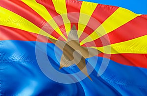 Arizona flag. 3D Waving USA state flag design. The national US symbol of Arizona state, 3D rendering. National colors and National