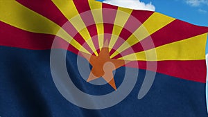 Arizona flag waving in the wind, blue sky background. 3d rendering