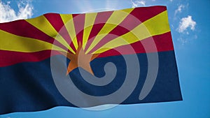 Arizona flag waving in the wind, blue sky background. 3d rendering