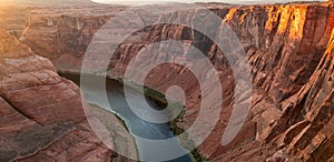 Arizona Horseshoe Bend in Grand Canyon. Red rock canyon road panoramic landscape. Mountain road in red rock canyon