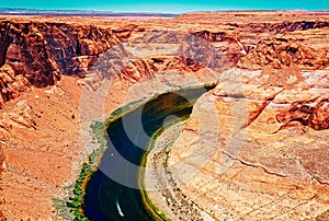 Arizona Horseshoe Bend in Grand Canyon. Red rock canyon road panoramic landscape. Mountain road in red rock canyon