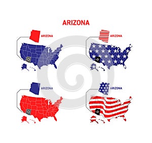 Arizona map usa map with usa flag design illustration