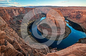 Arizona meander Horseshoe Bend of the Colorado River in Glen Canyon, beautiful landscape, picture for a postcard, big board,