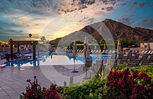 Arizona resort with pool and mountain photo