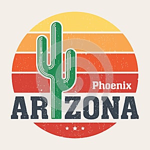 Arizona t-shirt design, print, typography, label with saguaro