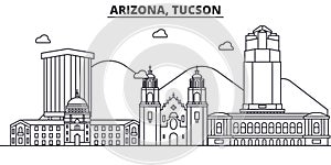 Arizona Tucson architecture line skyline illustration. Linear vector cityscape with famous landmarks, city sights