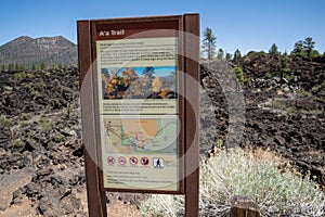Trailhead sign for the A`a trail in Sunset Crater Volcano National Monument
