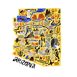 Arizona yellow map flat hand drawn vector illustration