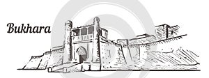 Ark citadel in Bukhara sketch. Bukhara sketch hand drawn illustration. isolated on white background