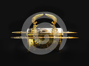 Ark of the covenant on a dark background / 3D illustration