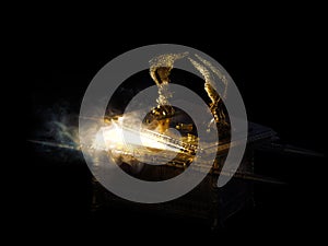 Ark of the covenant on a dark background / 3D illustration photo