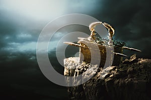 Ark of the covenant at the top of a mountain / 3D Rendering