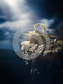 Ark of the covenant at the top of a mountain / 3D Rendering