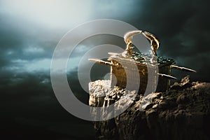 Ark of the covenant at the top of a mountain / 3D Rendering photo