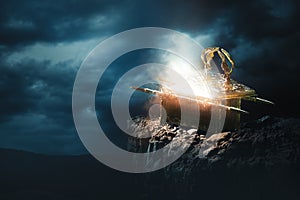 Ark of the covenant at the top of a mountain / 3D Rendering