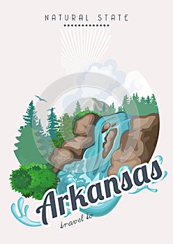 Arkansas american travel banner. Natural state card