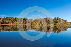 Arkansas fall landscape and lake in Petit Jean state park