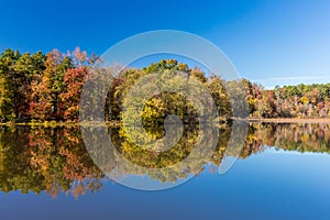 Arkansas fall landscape and lake in Petit Jean state park